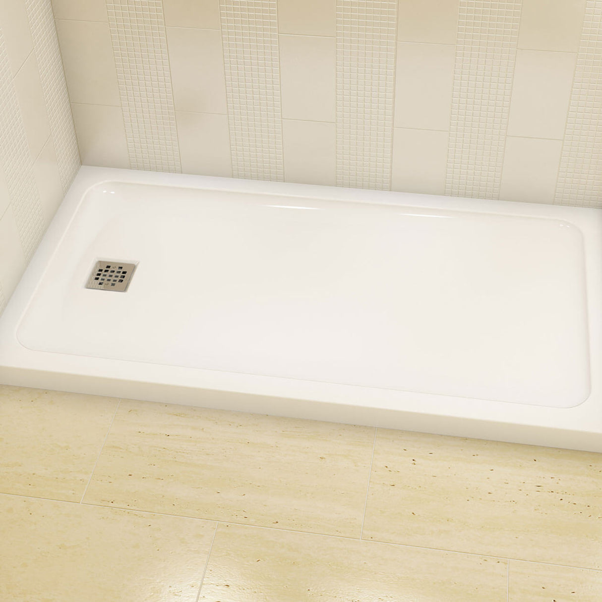 Olympia Square 6032 Acrylic Alcove or Corner Shower Base in White with Left-Hand Drain
