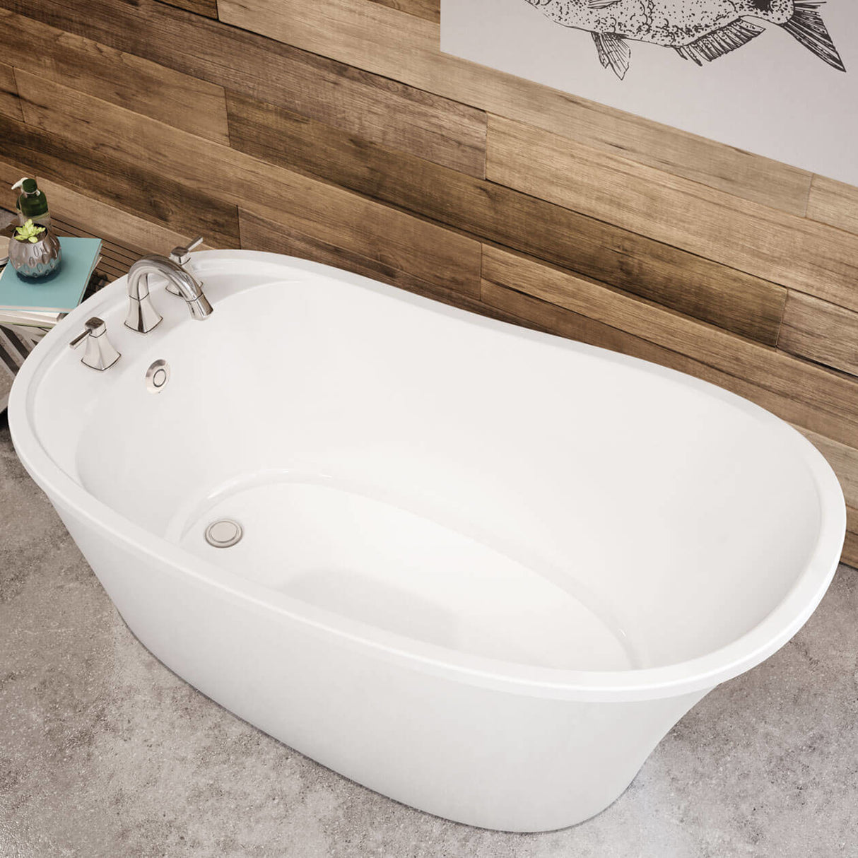 Ariosa 6032 Acrylic Freestanding End Drain Bathtub in White with White Skirt