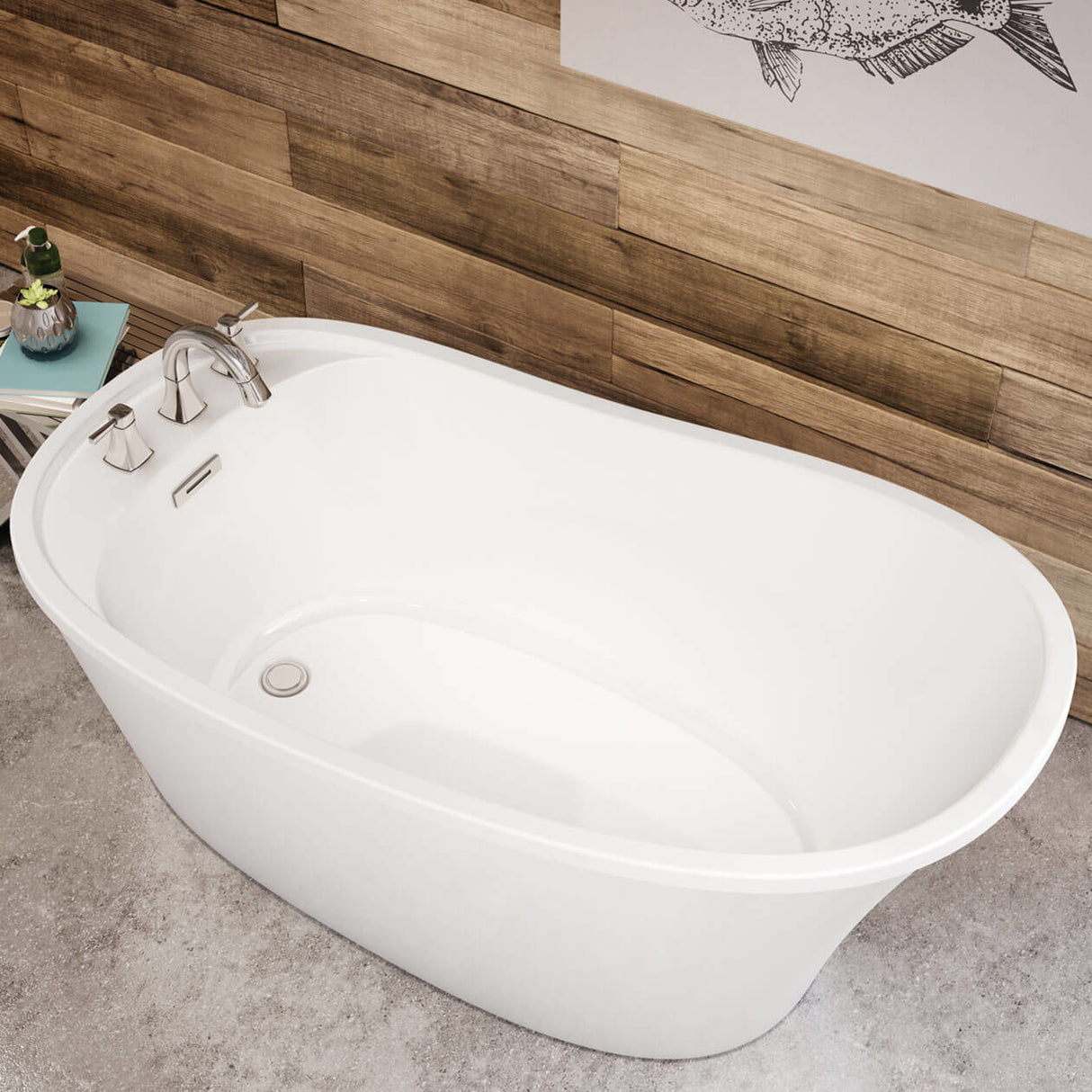 Ariosa 6032 Acrylic Freestanding End Drain Bathtub in White with White Skirt