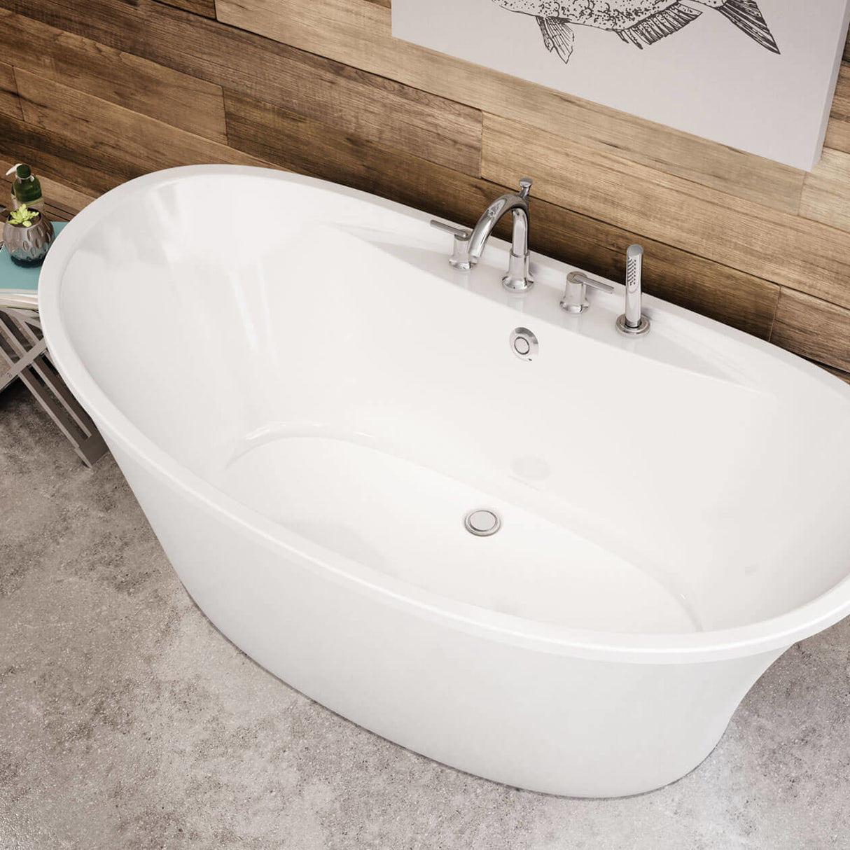 Ariosa 6636 Acrylic Freestanding Center Drain Bathtub in White with White Skirt