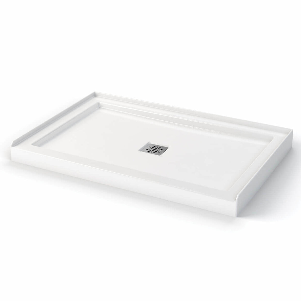 Zone Square Base 48 x 32 Acrylic Alcove or Corner Shower Base in White with Center Drain