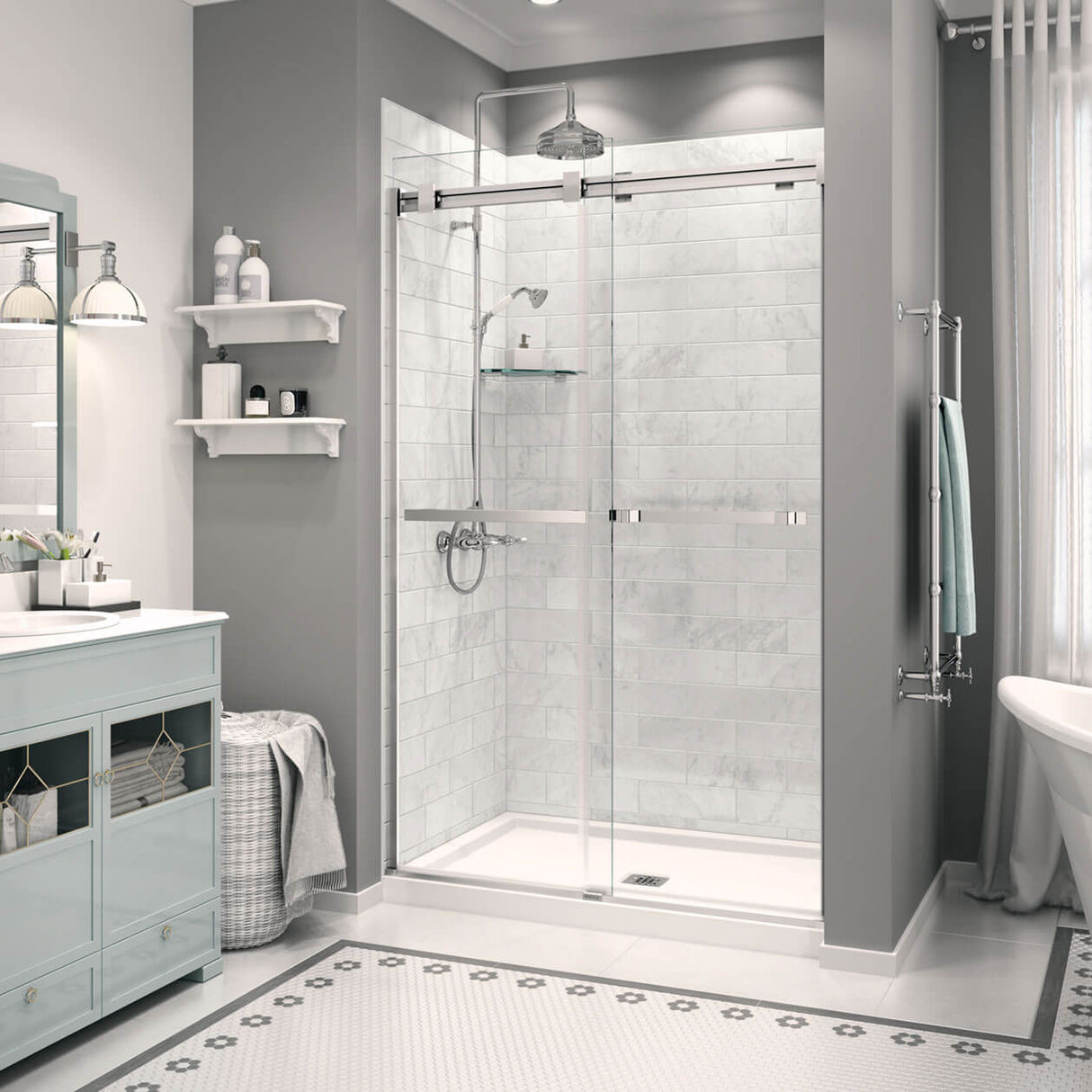 Zone Square Base 48 x 32 Acrylic Alcove or Corner Shower Base in White with Center Drain