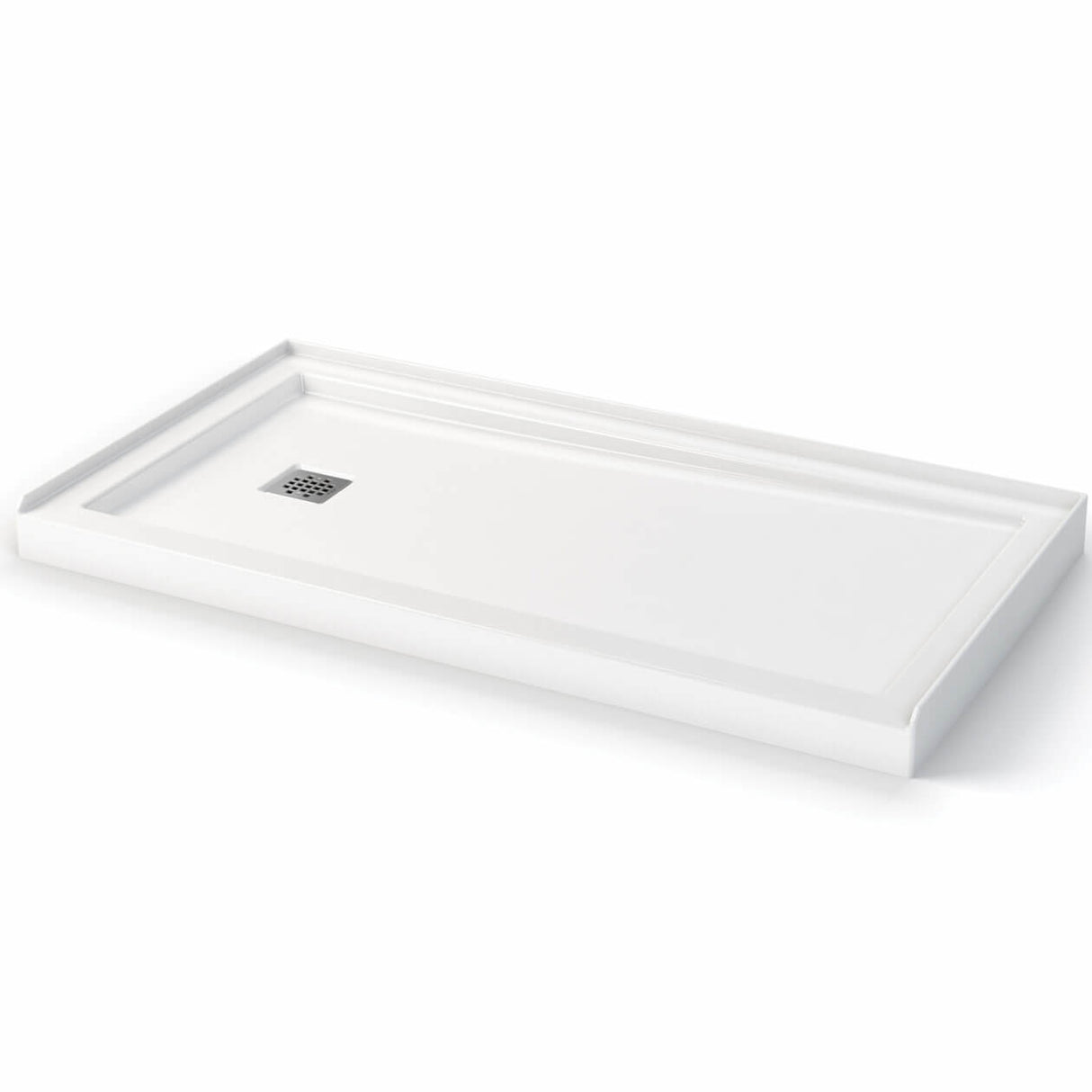 Zone Square 60 x 32 Acrylic Alcove or Corner Shower Base in White with Left-Hand Drain
