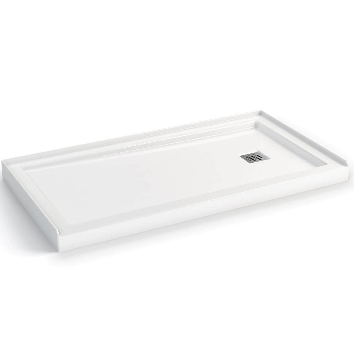 Zone Square 60 x 32 Acrylic Alcove or Corner Shower Base in White with Right-Hand Drain