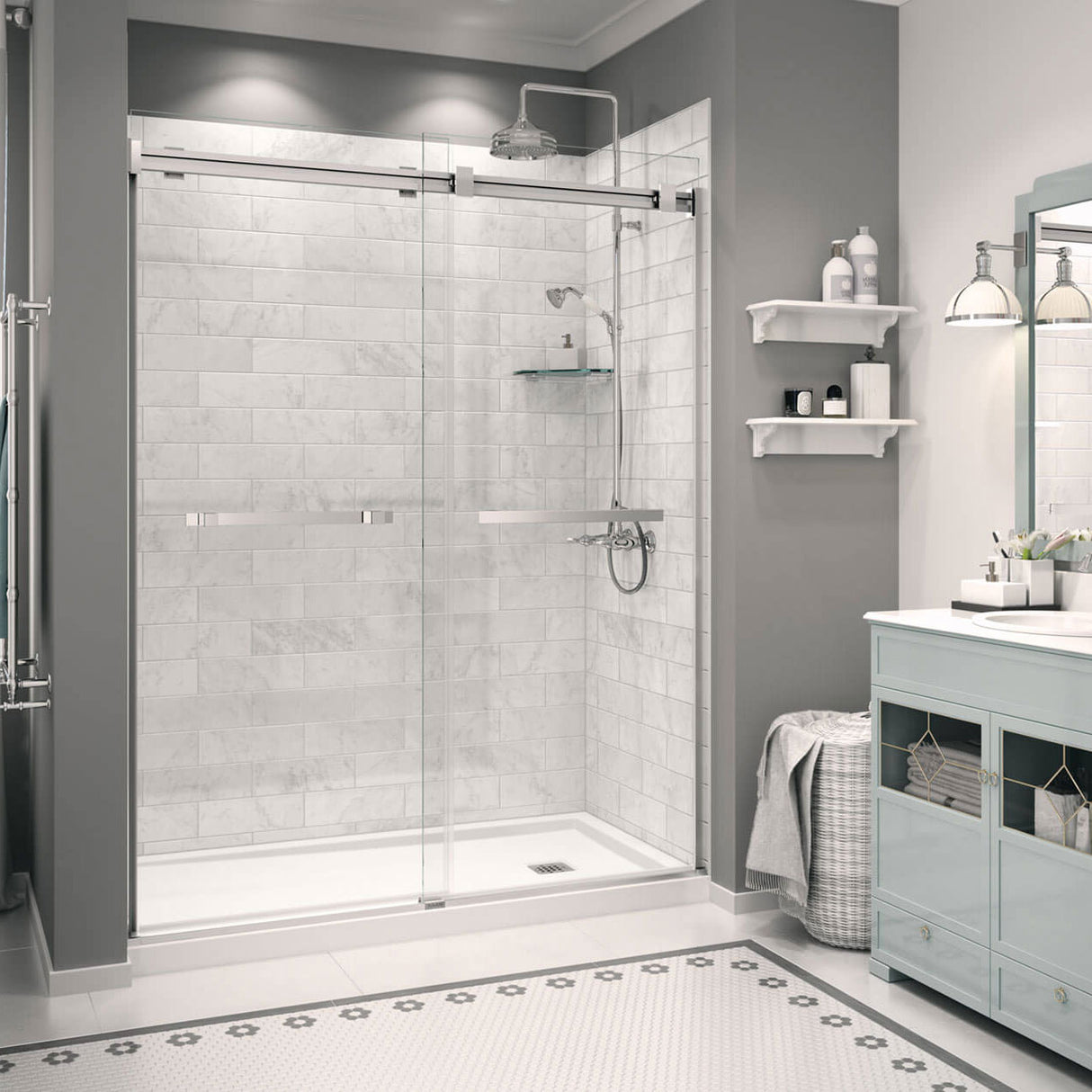 Zone Square 60 x 32 Acrylic Alcove or Corner Shower Base in White with Right-Hand Drain