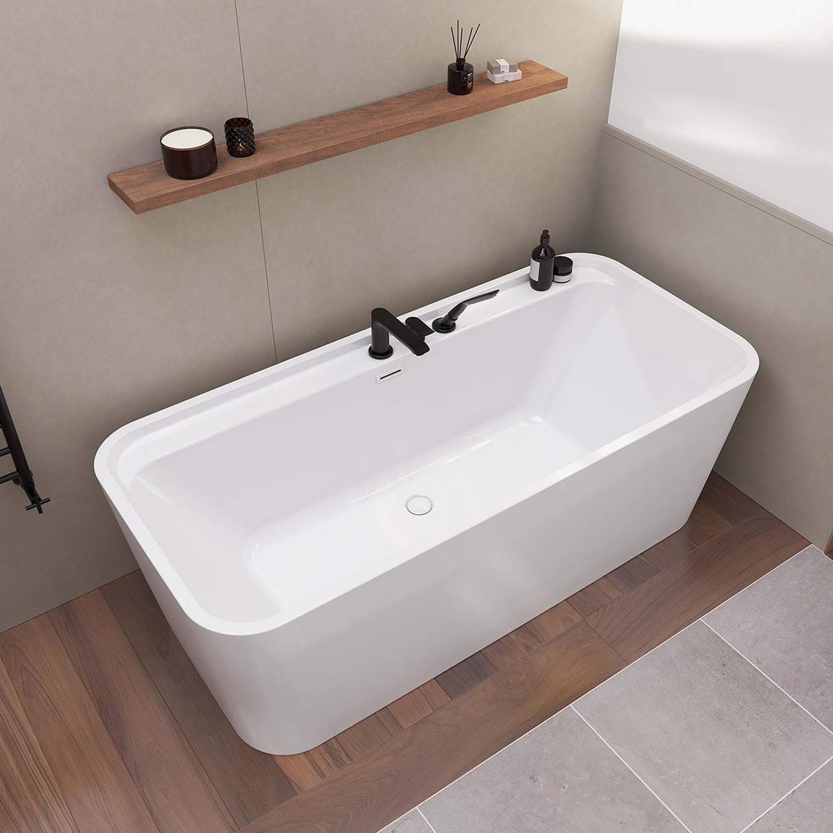 Oberto 6731 Acrylic Freestanding Center Drain Bathtub in White with White Skirt