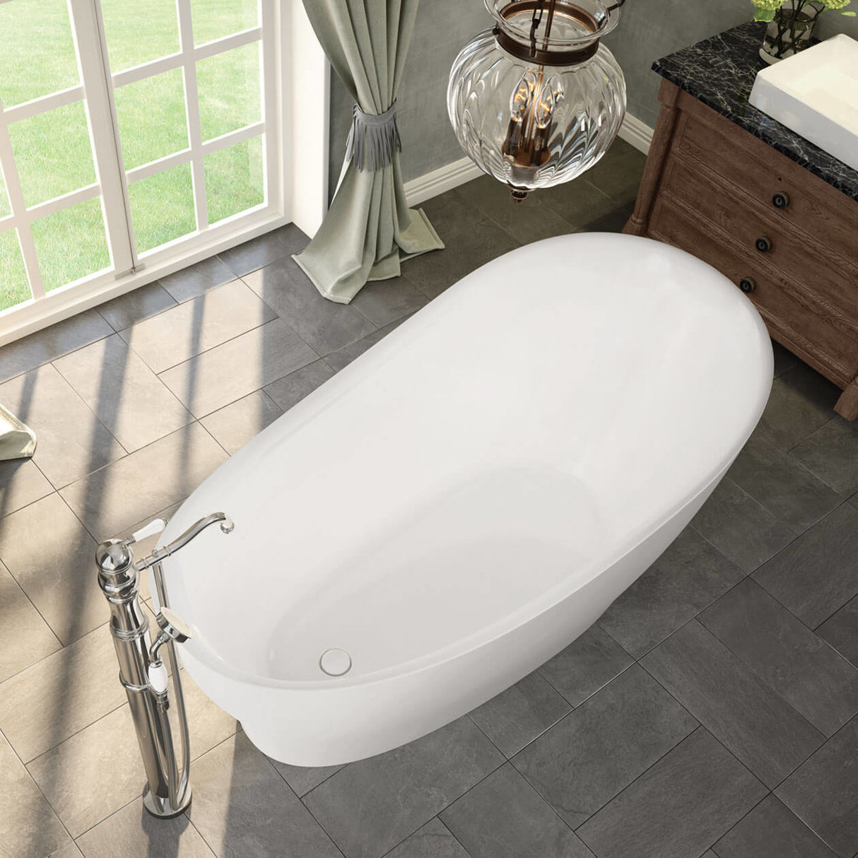 Joan 61 x 32 Acrylic Freestanding End Drain Bathtub in White with White Skirt