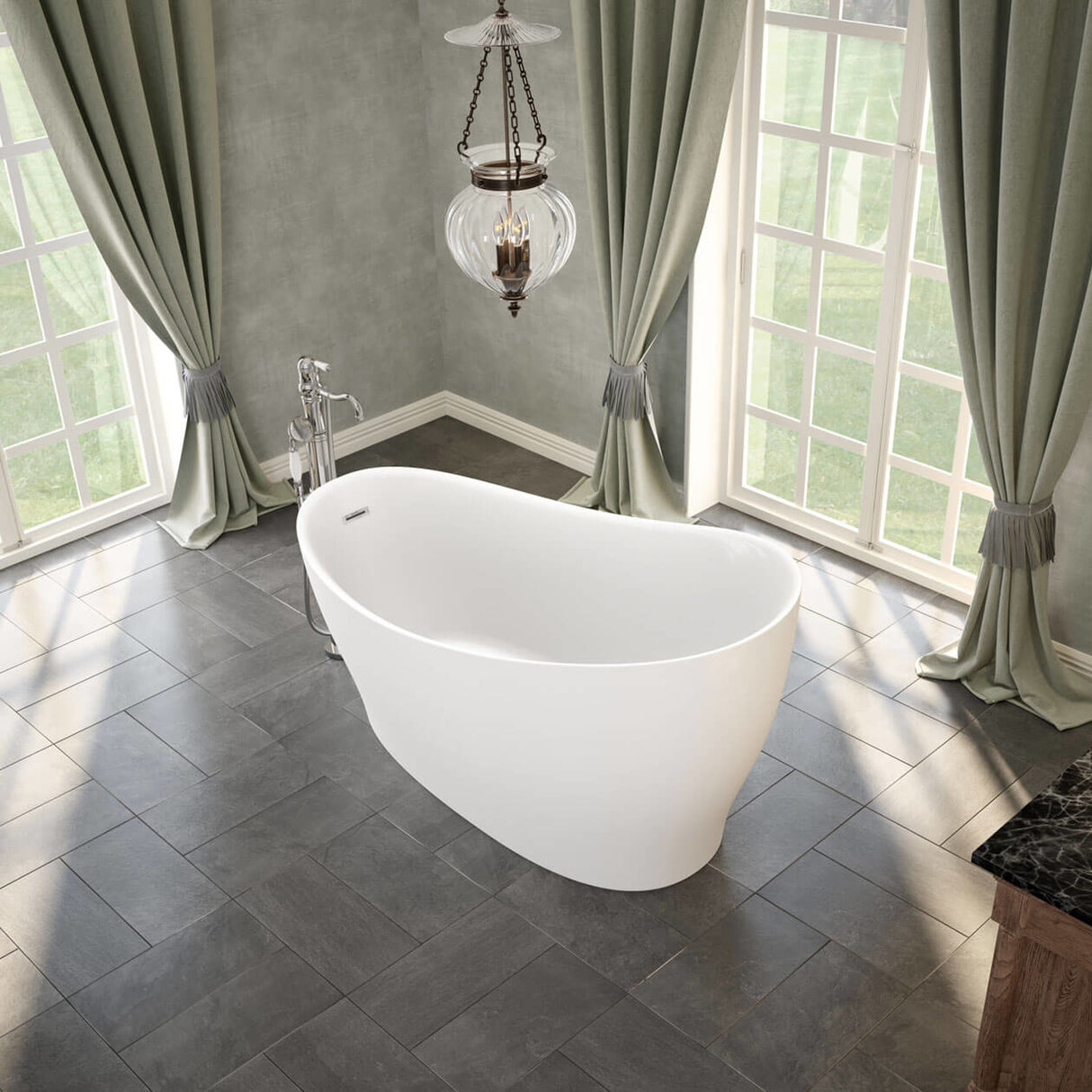 Joan 61 x 32 Acrylic Freestanding End Drain Bathtub in White with White Skirt