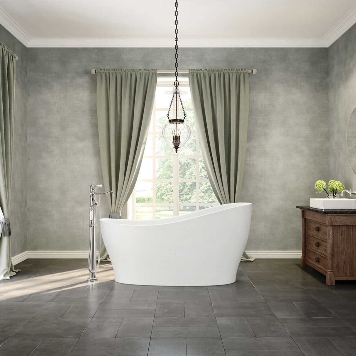 Joan 61 x 32 Acrylic Freestanding End Drain Bathtub in White with White Skirt