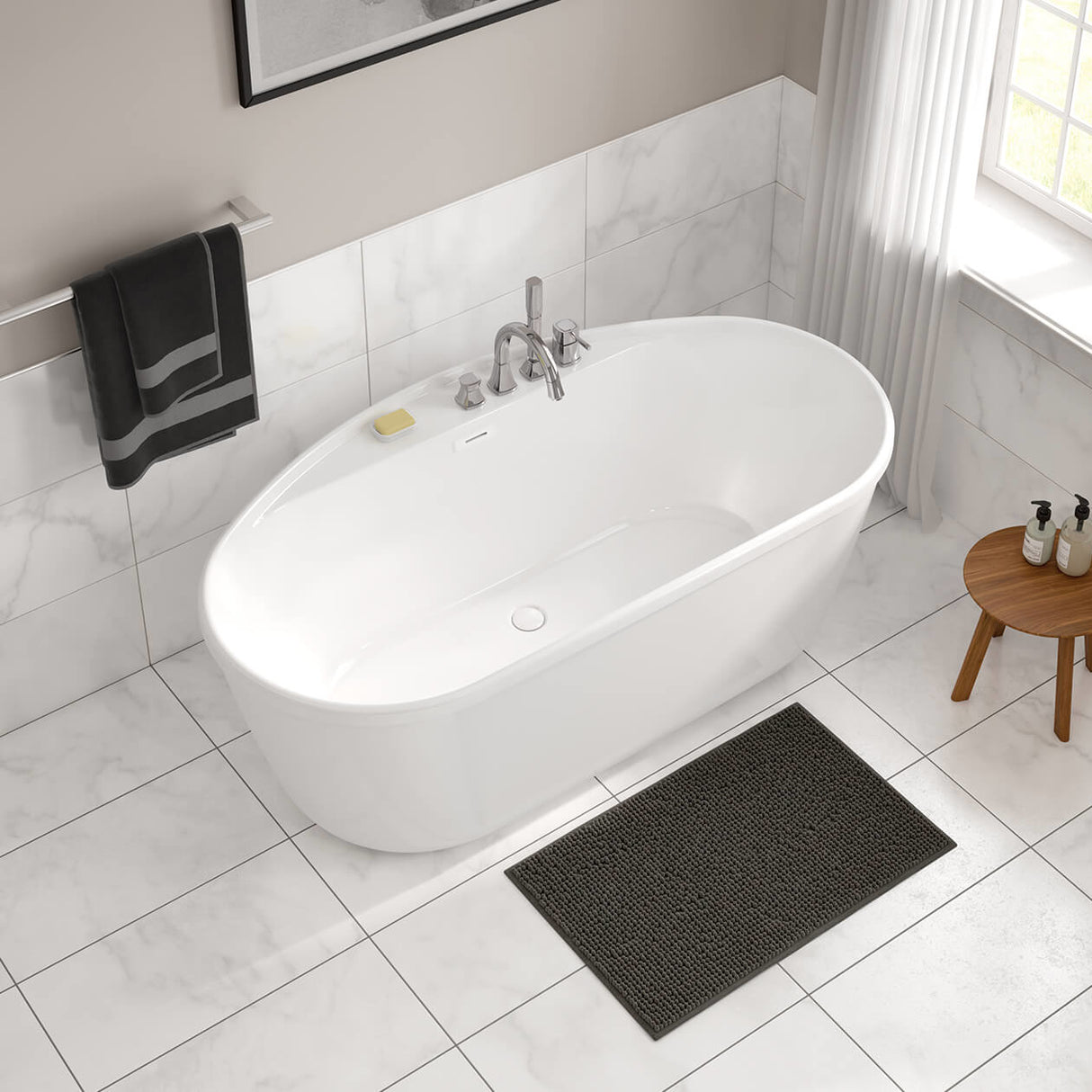 Emica 6434 AcrylX Freestanding Center Drain Bathtub in White with White Skirt