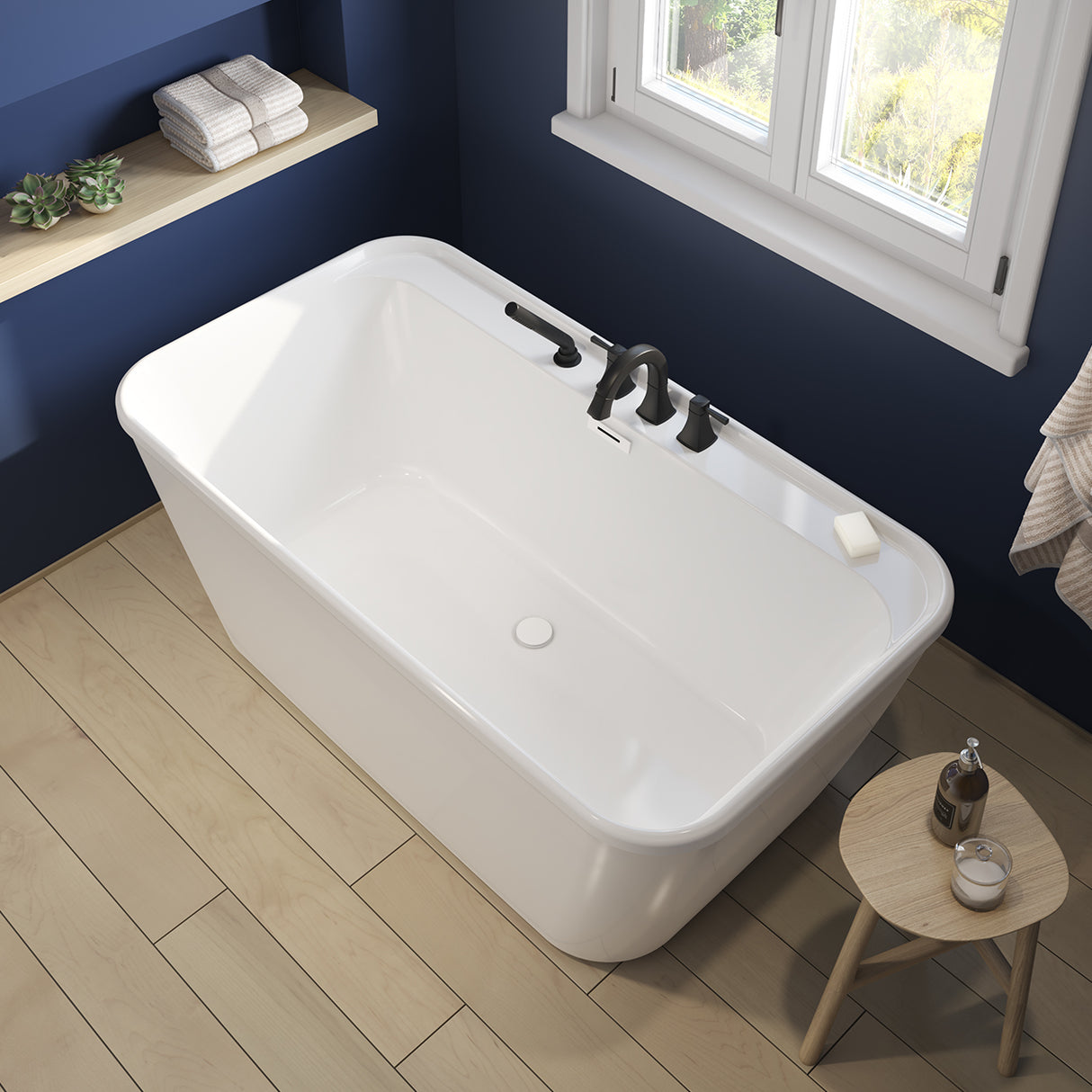 Kai 58 x 32 AcrylX Freestanding Center Drain Bathtub in White with White Skirt
