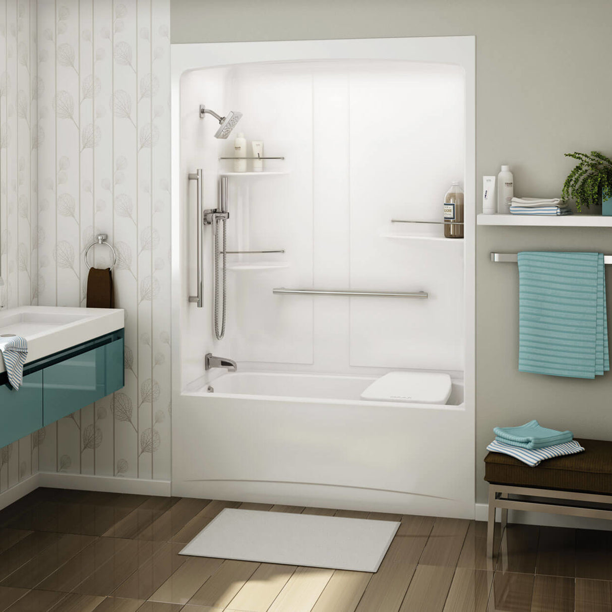 ALLIA TSR-6032 Acrylic Alcove Left-Hand Drain Three-Piece Tub Shower in White