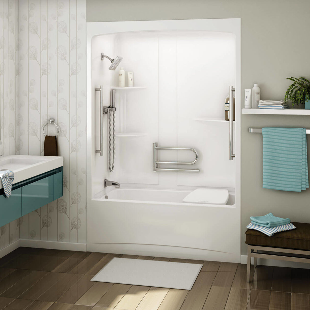 ALLIA TSR-6032 Acrylic Alcove Left-Hand Drain Three-Piece Tub Shower in White