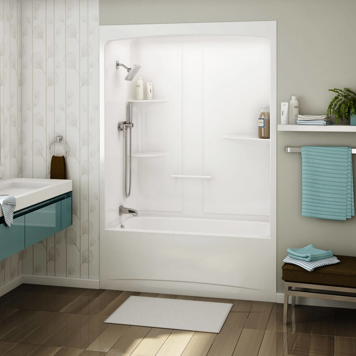 ALLIA TSR-6032 Acrylic Alcove Left-Hand Drain Three-Piece Tub Shower in White