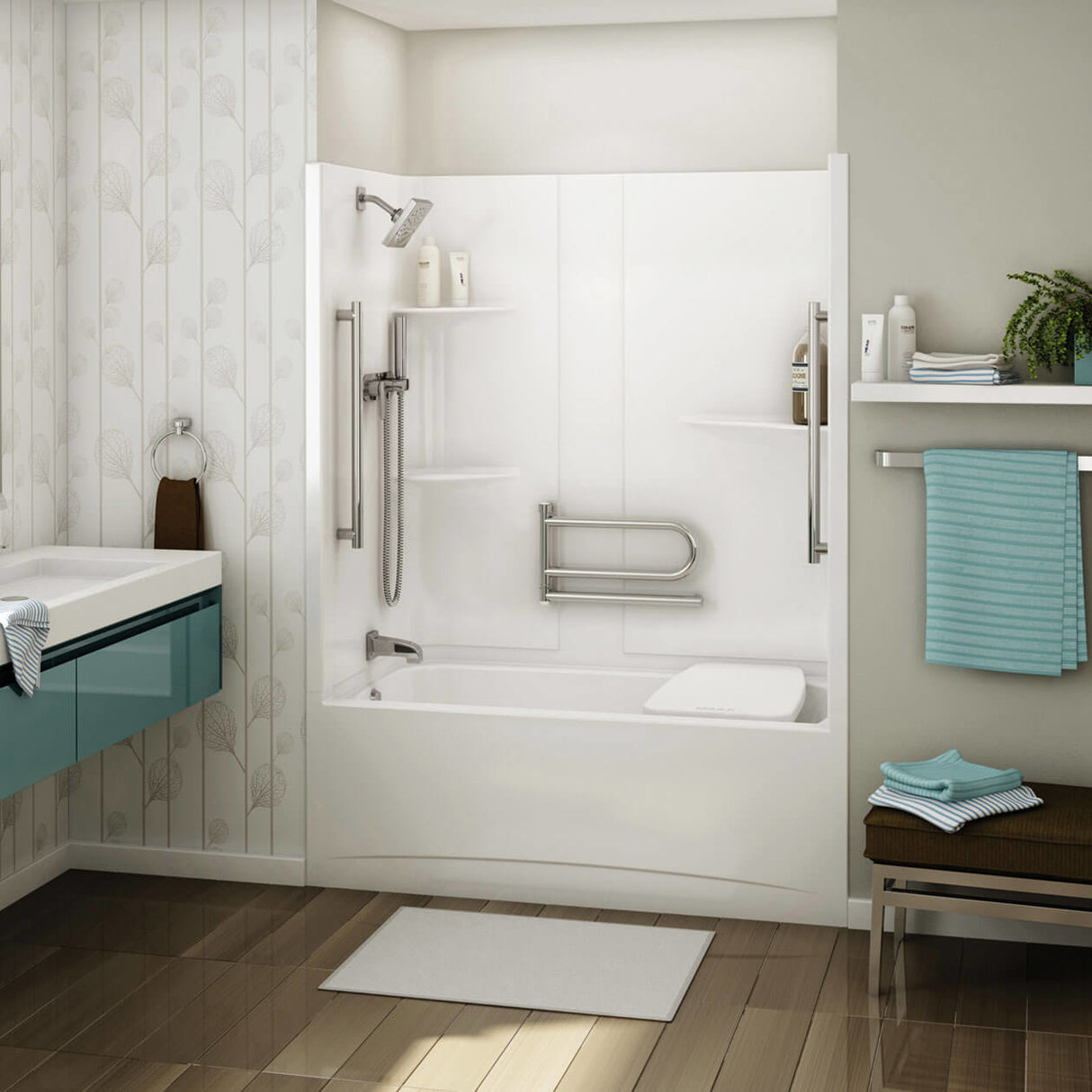 Allia TS-6032 Acrylic Alcove Left-Hand Drain One-Piece Tub Shower in White