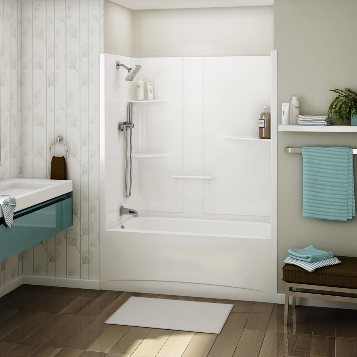 Allia TS-6032 Acrylic Alcove Left-Hand Drain One-Piece Tub Shower in White