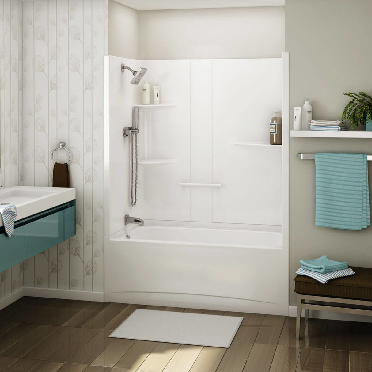 ALLIA TS-6032 Acrylic Alcove Left-Hand Drain Two-Piece Tub Shower in White