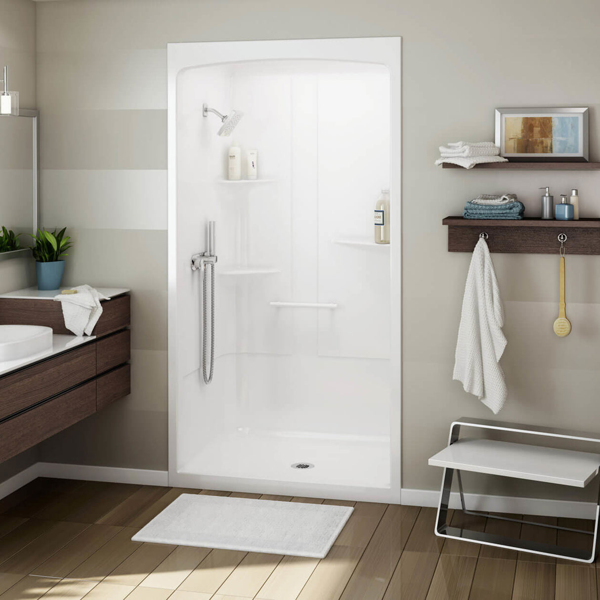 ALLIA SHR-4834 Acrylic Alcove Center Drain One-Piece Shower in White