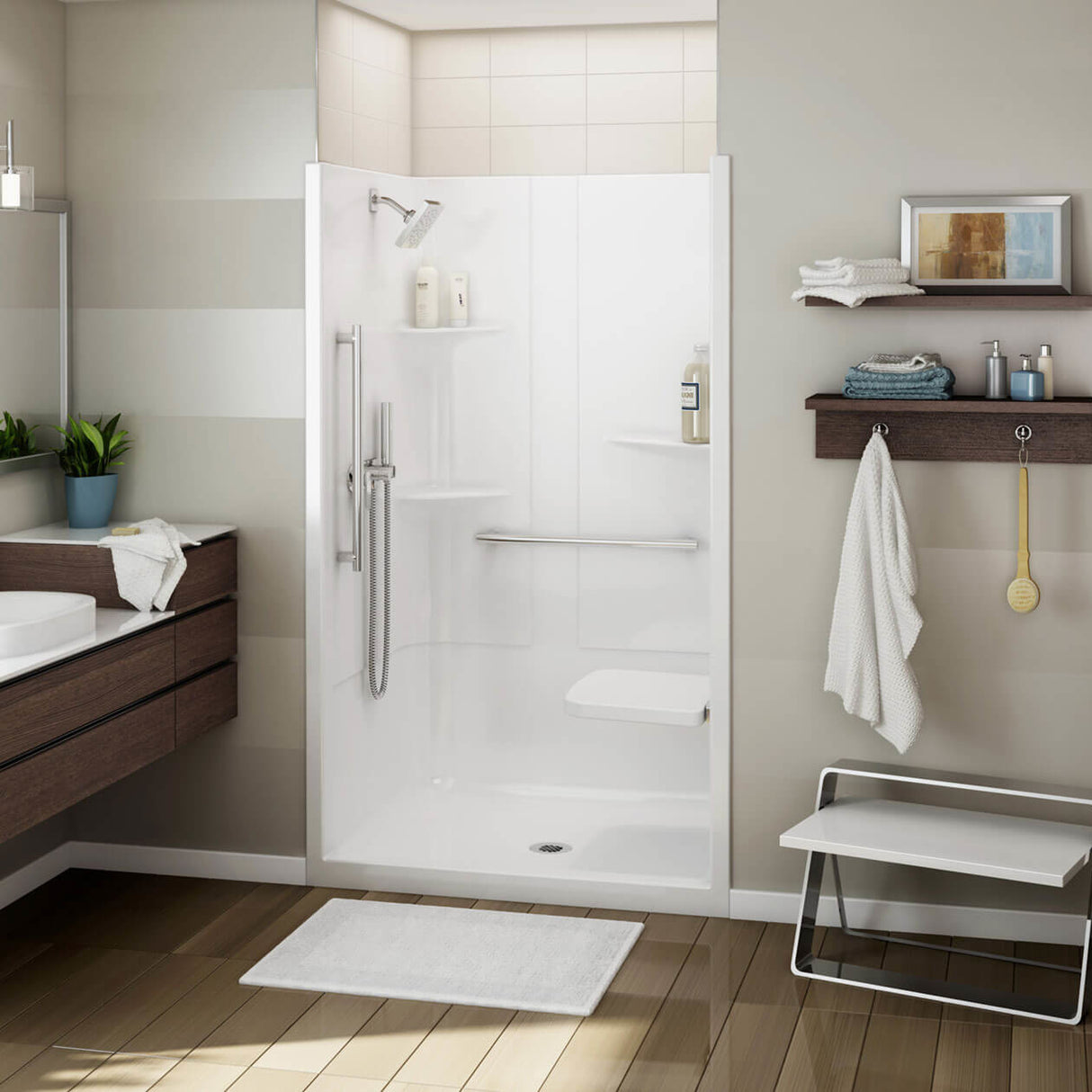 ALLIA SH-4834 Acrylic Alcove Center Drain One-Piece Shower in White