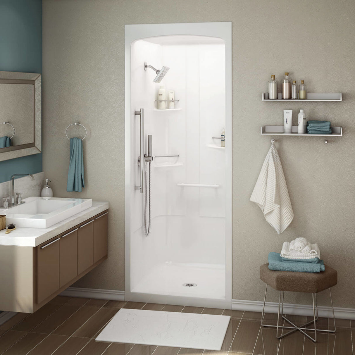 Allia SHR-3636 Acrylic Alcove Center Drain One-Piece Shower in White