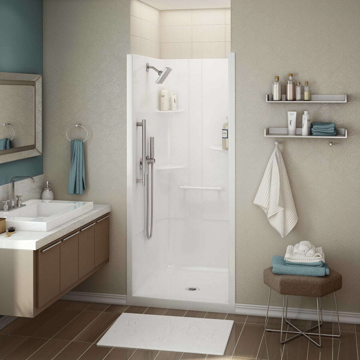 ALLIA SH-3636 Acrylic Alcove Center Drain One-Piece Shower in White