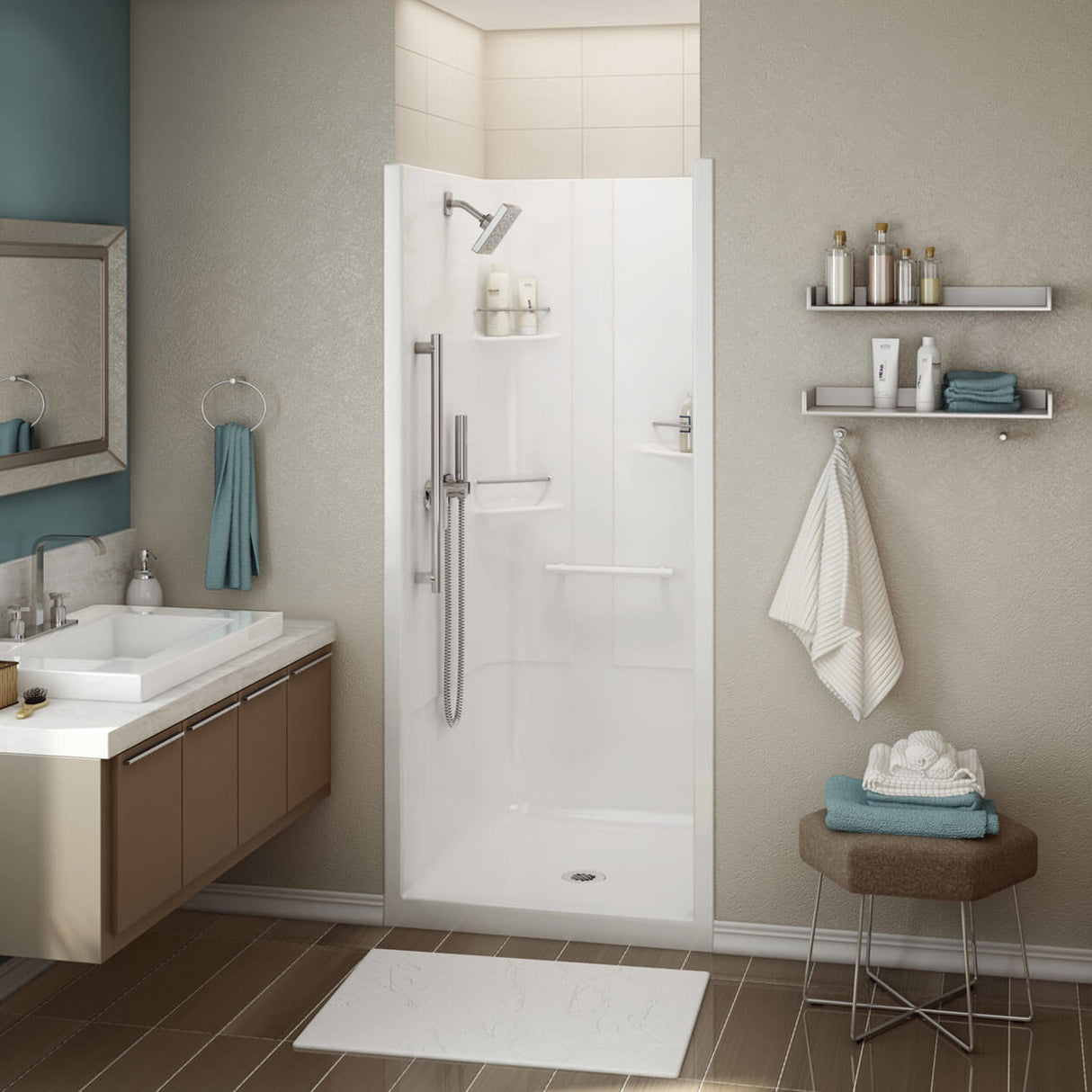 ALLIA SH-3636 Acrylic Alcove Center Drain One-Piece Shower in White