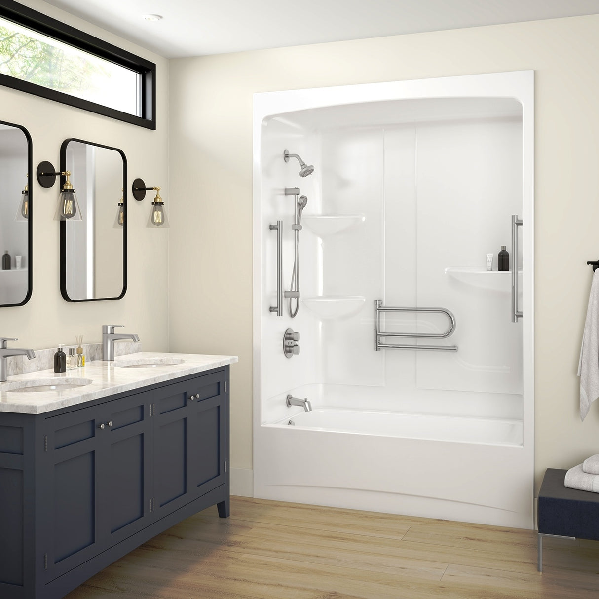 Allia Access TSR-6032 Acrylic Alcove Left-Hand Drain One-Piece Tub Shower in White