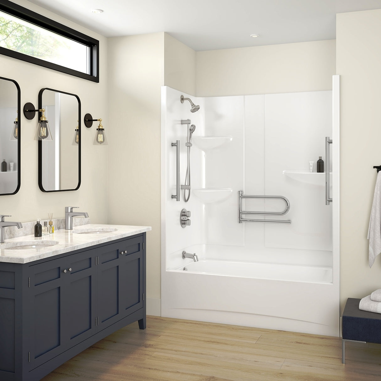 Allia Access TS-6032 Acrylic Alcove Left-Hand Drain One-Piece Tub Shower in White