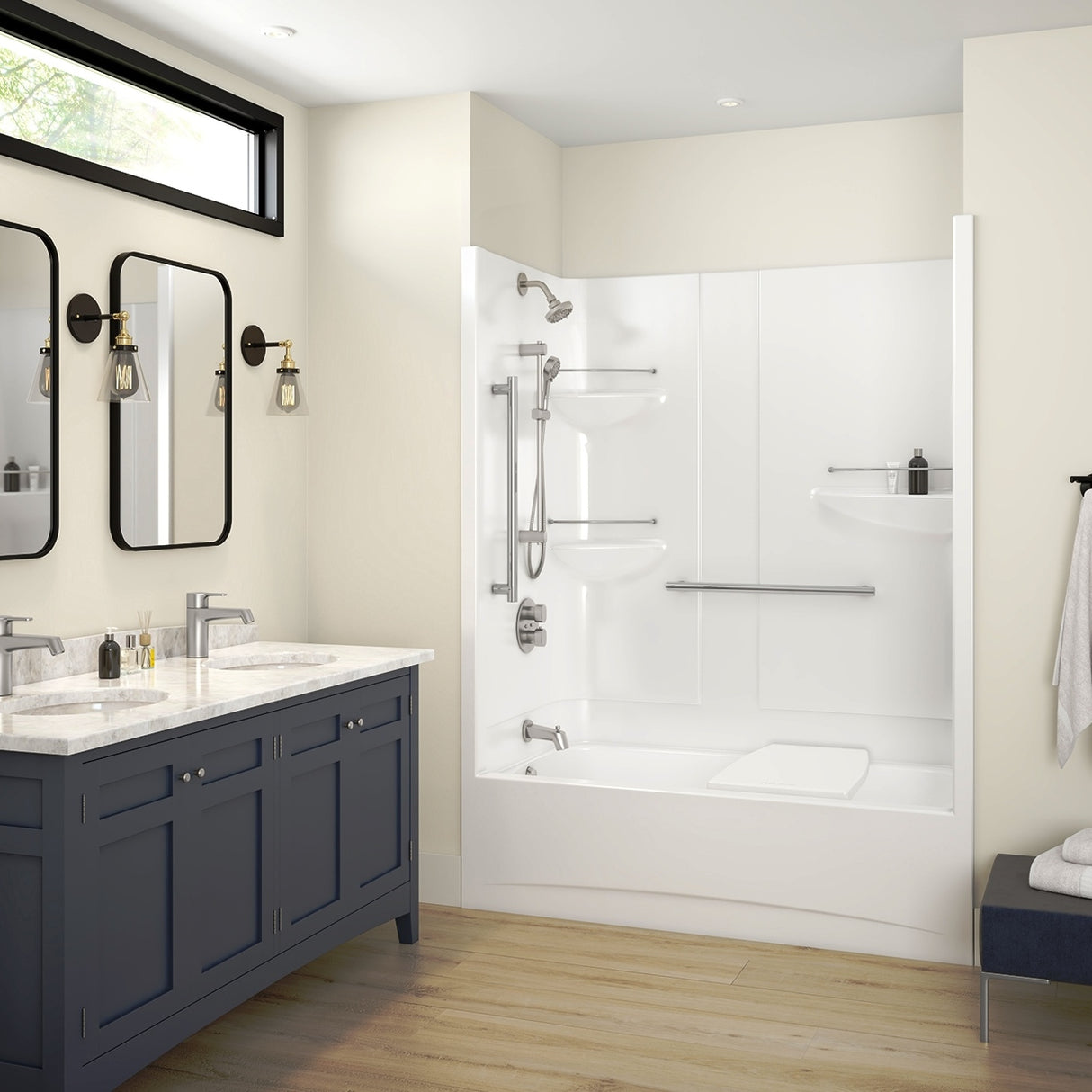 Allia Access TS-6032 Acrylic Alcove Left-Hand Drain One-Piece Tub Shower in White