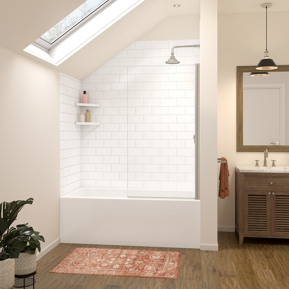 Versaline 6036 Composite Glue-up Four-Piece Shower Wall Kit in Subway White