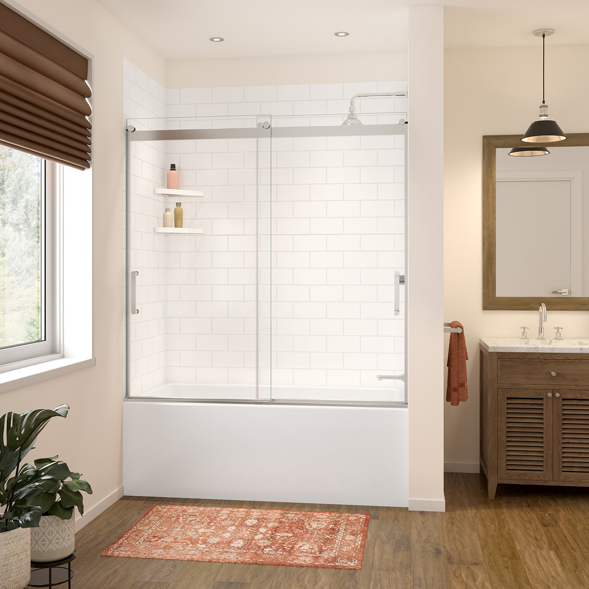 Versaline 6036 Composite Glue-up Four-Piece Shower Wall Kit in Subway White