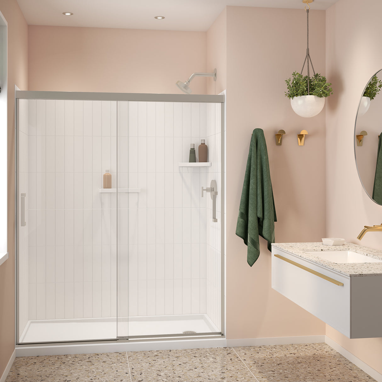 Versaline 6036 Composite Glue-up Four-Piece Shower Wall Kit in Vertical White