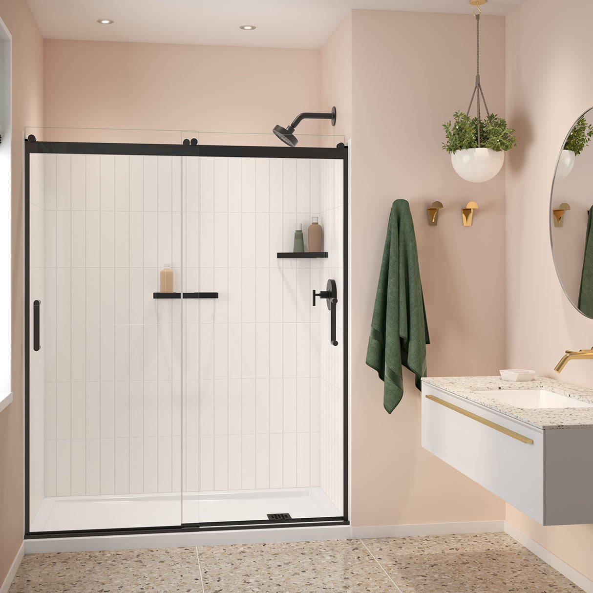 Versaline 6036 Composite Glue-up Four-Piece Shower Wall Kit in Vertical White