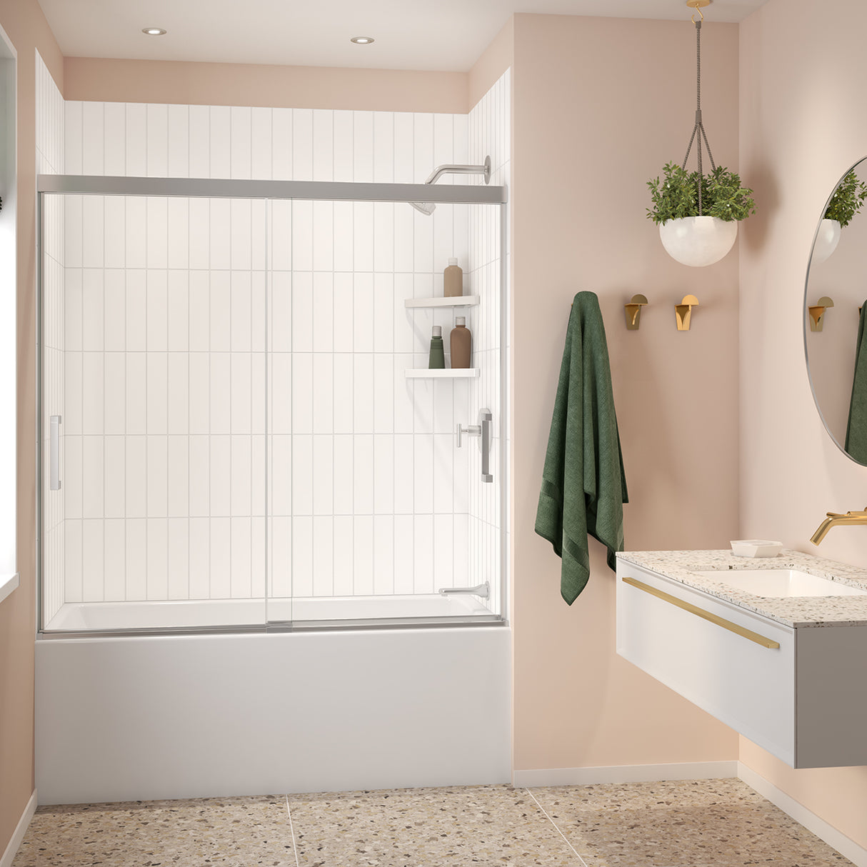 Versaline 6036 Composite Glue-up Four-Piece Shower Wall Kit in Vertical White