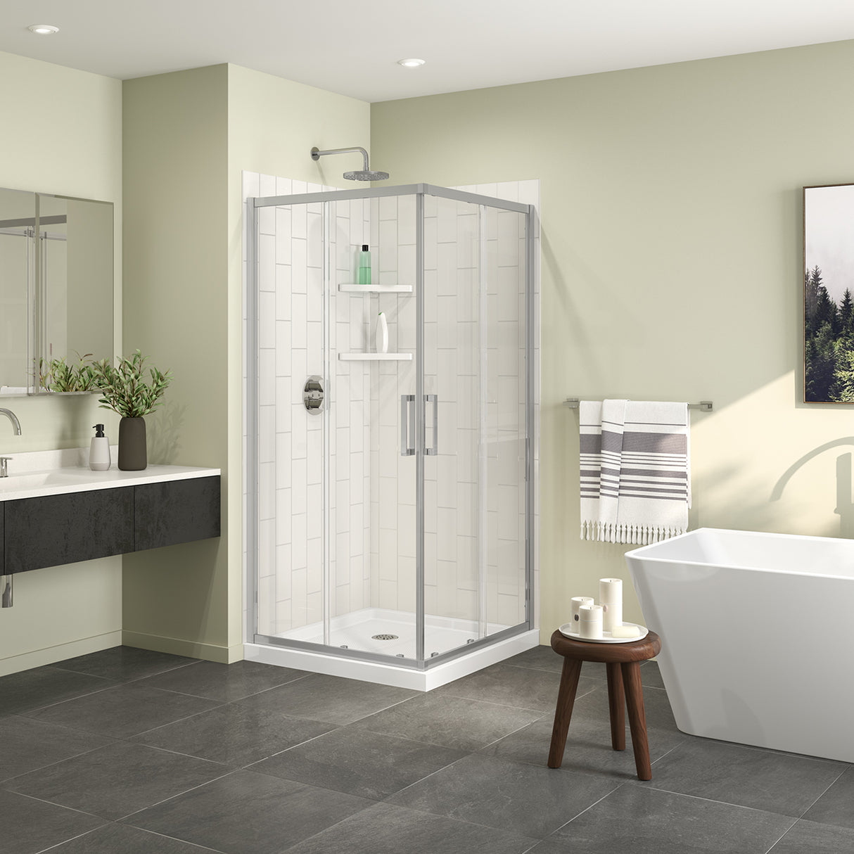 Roka 3636 Acrylic Corner Shower Base with Corner Drain in White