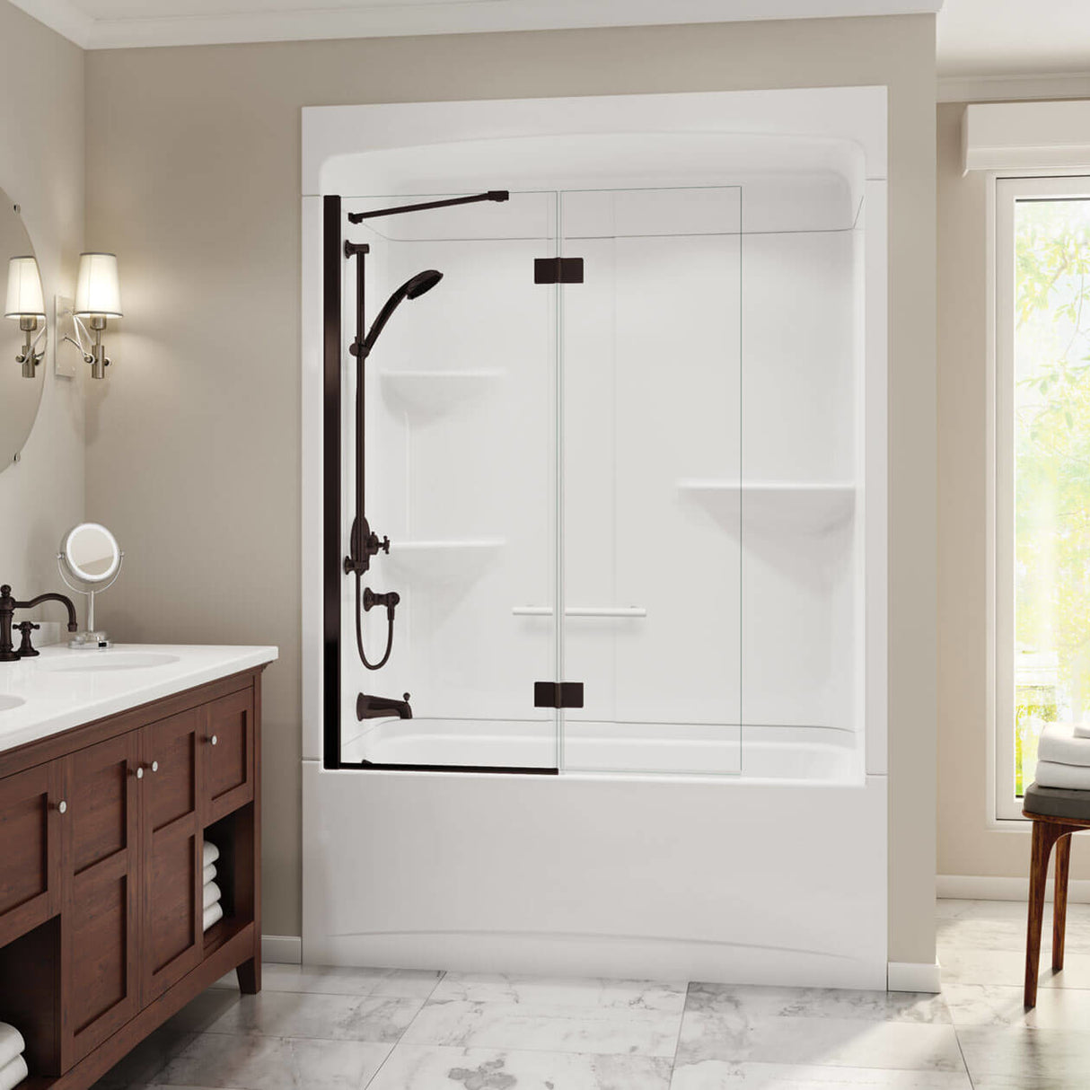Camelia TSR-6032 Acrylic Alcove Right-Hand Drain Three-Piece Tub Shower in White