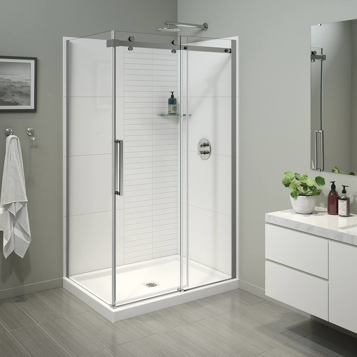 Halo Pro 48 x 36 x 78 3/4 in. 8mm Sliding Shower Door for Corner Installation with Clear glass in Chrome