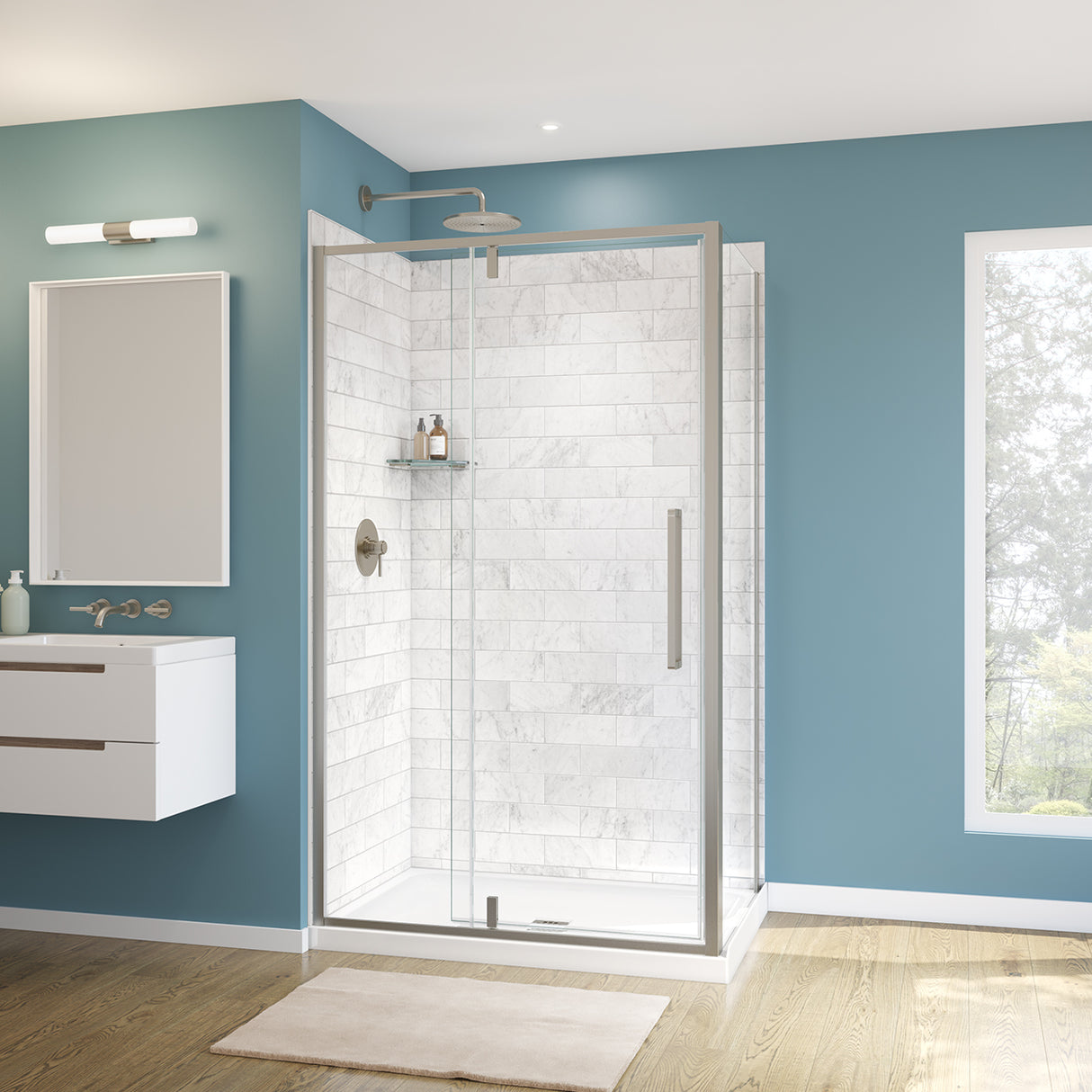Uptown 45-47 x 76 in. 8 mm Pivot Shower Door for Alcove Installation with Clear glass in Chrome