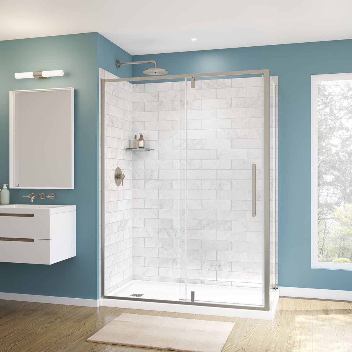 Uptown 57-59 x 76 in. 8 mm Pivot Shower Door for Alcove Installation with Clear glass in Chrome