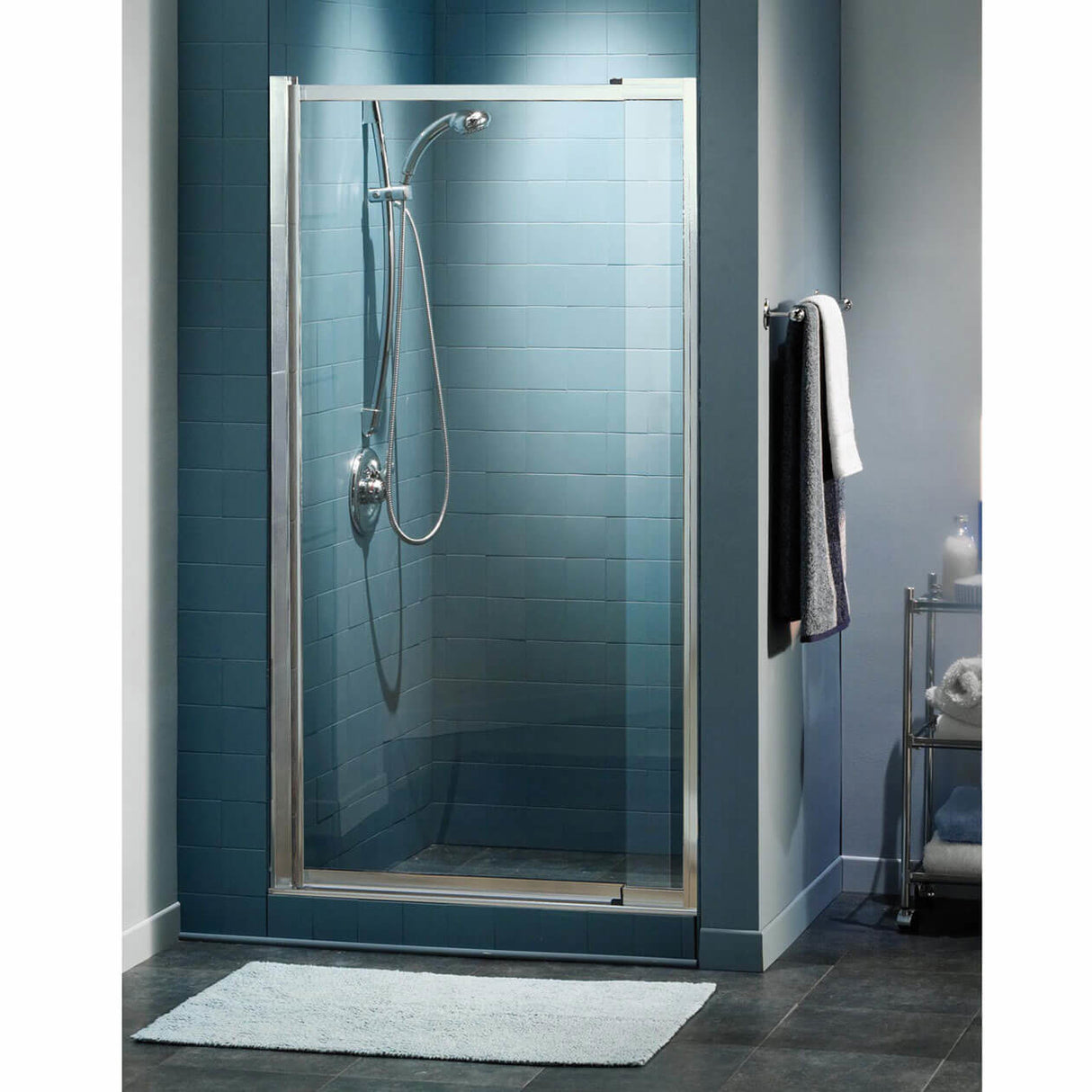 Pivolok Deluxe 32 ½-37 x 64 ½ in. Pivot Shower Door for Alcove Installation with Clear glass in Chrome