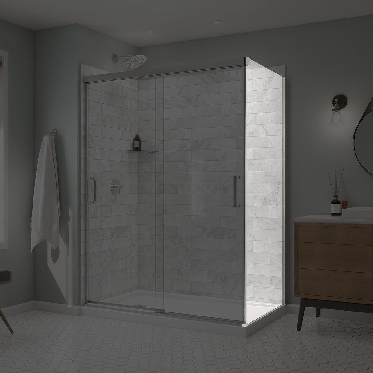 Incognito 76 Return Panel for 36 in. Base with Clear glass in Chrome