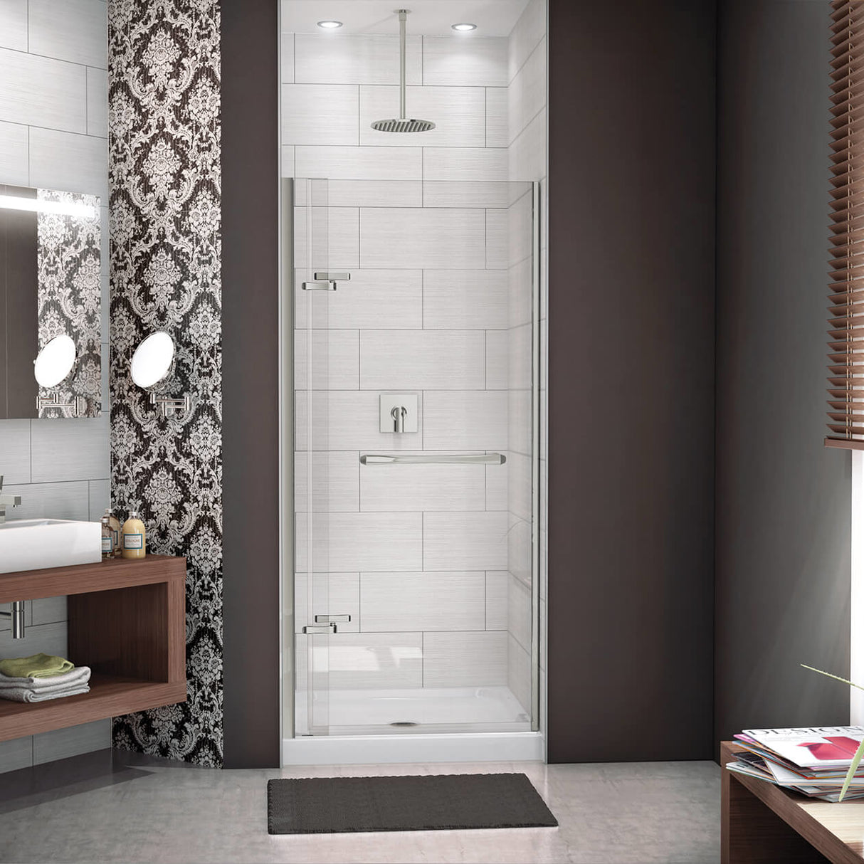 Reveal 71 32 ½-35 ½ x 71 ½ in. 8mm Pivot Shower Door for Alcove Installation with Clear glass in Chrome