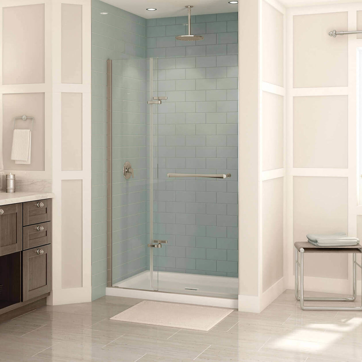 Reveal 71 41 ½-44 ½ x 71 ½ in. 8mm Pivot Shower Door for Alcove Installation with Clear glass in Chrome