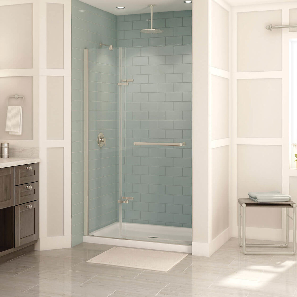 Reveal 71 51 ½-54 ½ x 71 ½ in. 8mm Pivot Shower Door for Alcove Installation with Clear glass in Chrome