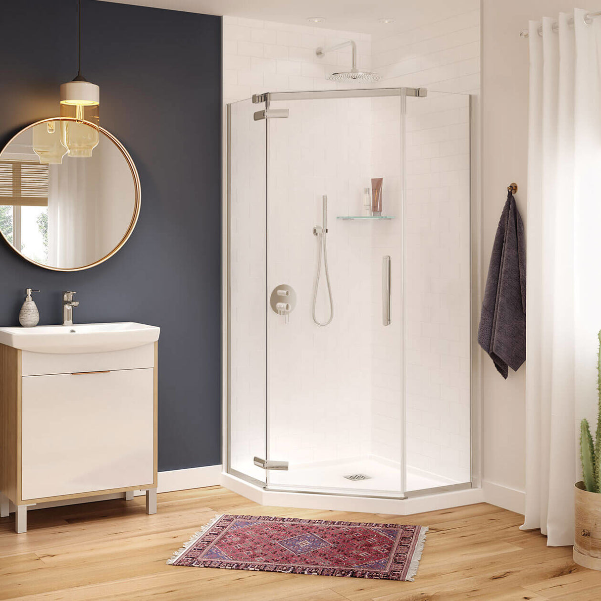Hana Neo-angle 38 x 38 x 75 in. 8mm Pivot Shower Door for Corner Installation with Clear glass in Chrome