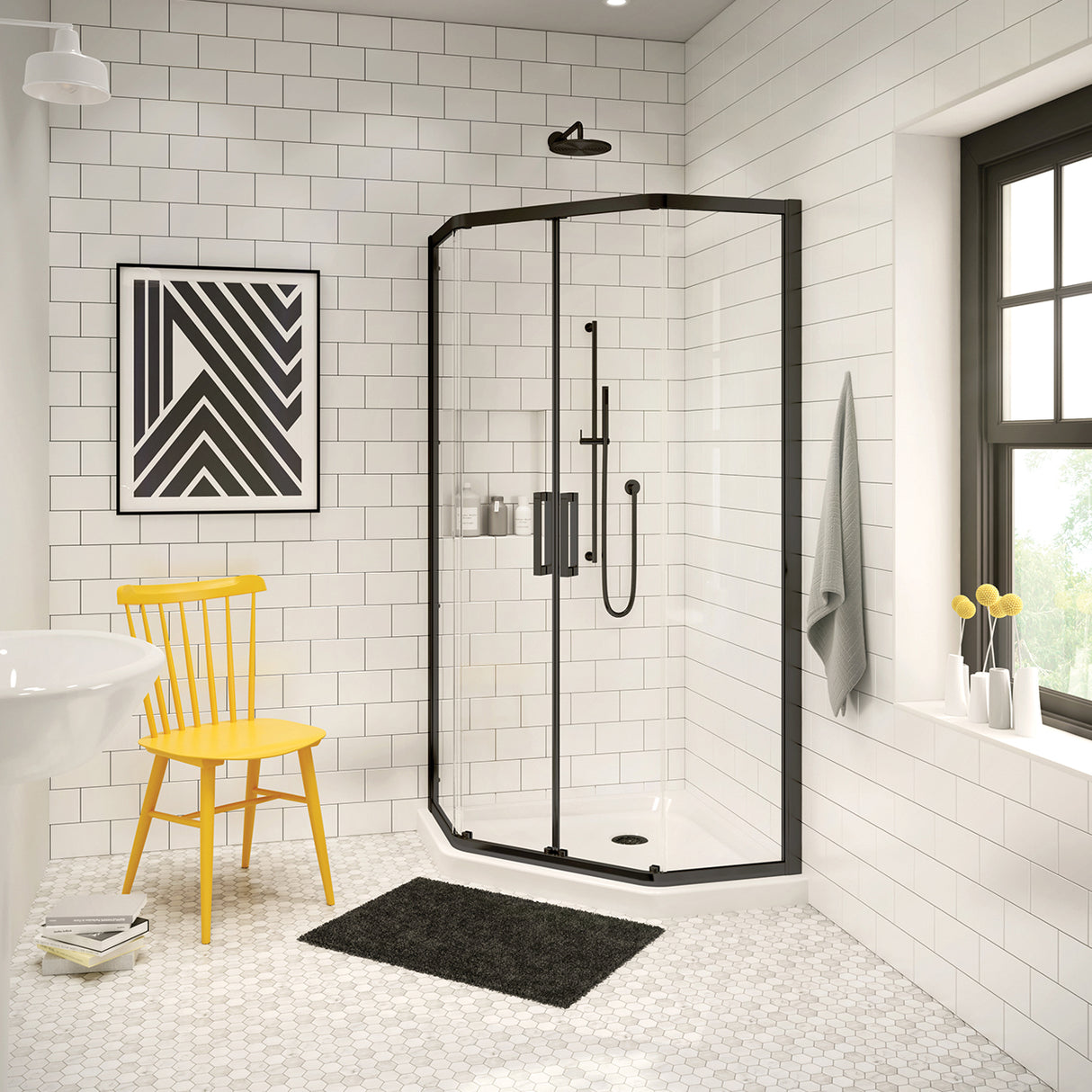 Radia Neo-angle 38 x 38 x 71 ½ in. 6 mm Sliding Shower Door for Corner Installation with Clear glass in Chrome