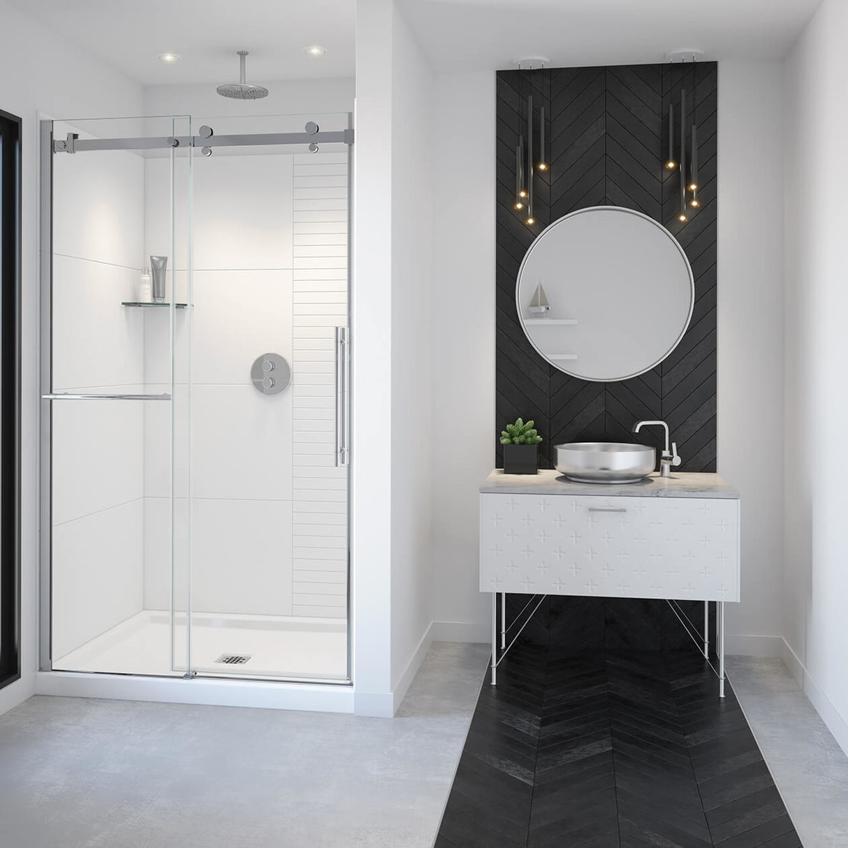 Vela 44 ½-47 x 78 ¾ in. 8mm Sliding Shower Door with Towel Bar for Alcove Installation with Clear glass in Chrome