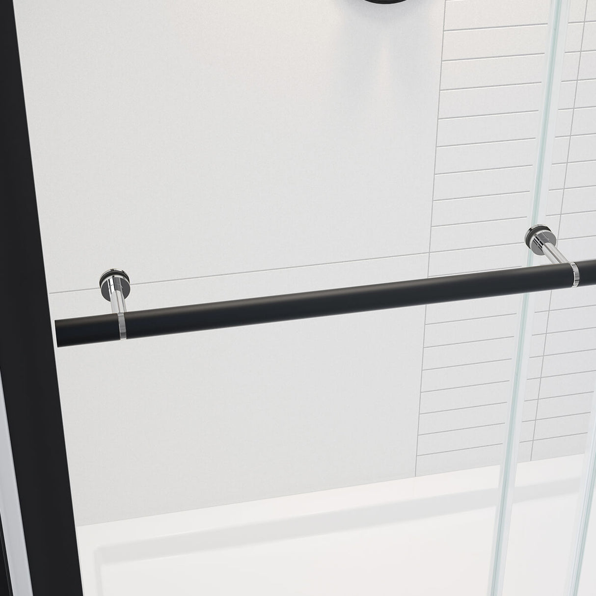Vela 44 ½-47 x 78 ¾ in. 8mm Sliding Shower Door with Towel Bar for Alcove Installation with Clear glass in Chrome
