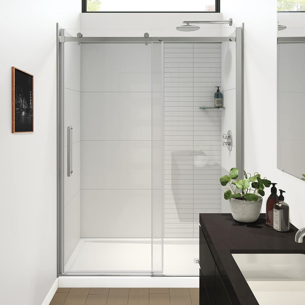 Halo Pro GS 56 ½-59 x 78 ¾ in. 8mm Sliding Shower Door for Alcove Installation with GlassShield glass in Chrome
