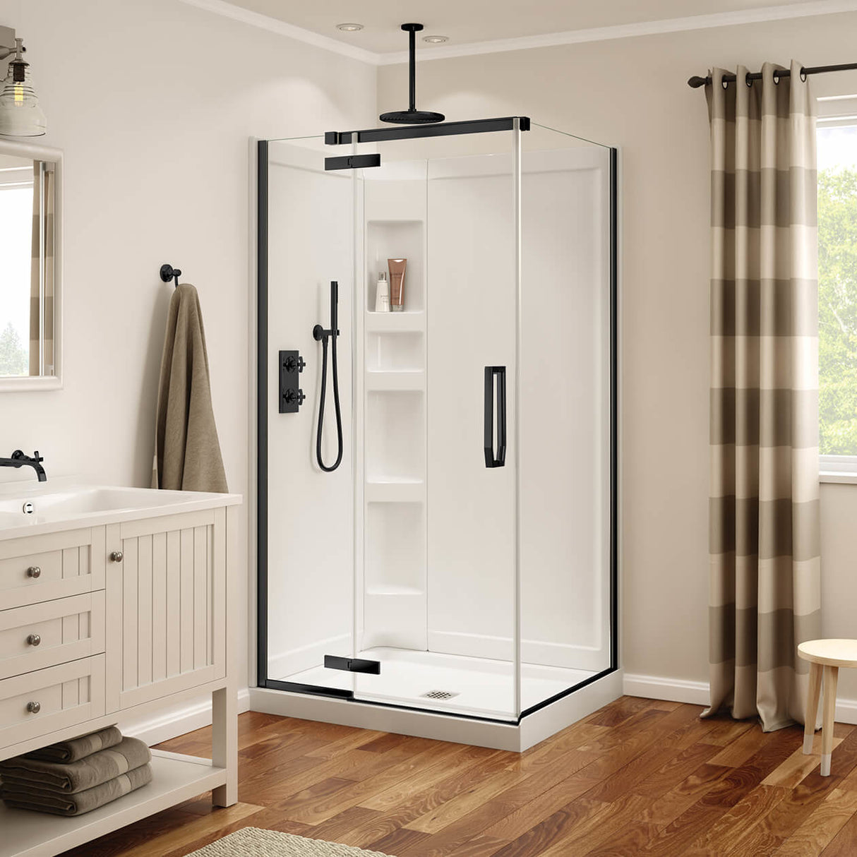 Davana Rectangular 42 x 34 x 75 in. 8mm Pivot Shower Door for Corner Installation with Clear glass in Chrome